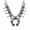 Navajo Turquoise & Coral Children's Squash Blossom Necklace  by Phil & Lenore Garcia -Small Size