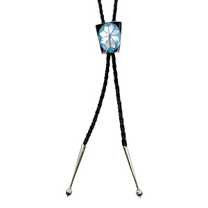 Native American Bolo Tie - Zuni Turquoise, Onyx, & Mother Of Pearl Inlay Bolo Tie - Deanna Martinez - Native American