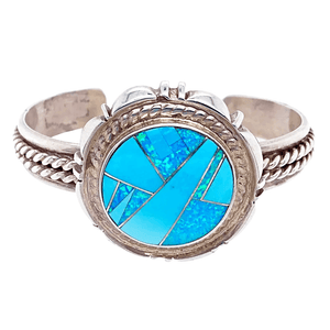 Native American Bracelet - Pawn Sterling Silver And Created Opal And Turquoise Bracelet