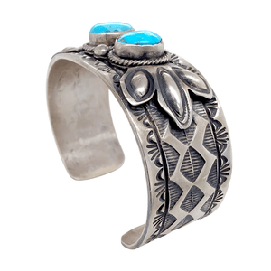 Native American Bracelet - Turquoise Two Stone Sleeping Beauty  Embellished Cuff Bracelet, Navajo