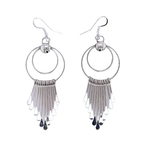 Image of Native American Earrings - Large Navajo Sterling Silver Chandelier Dangle Earrings - Native American