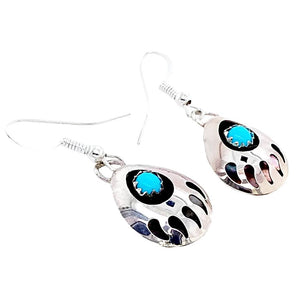 Native American Earrings - Navajo Bear Paw Sleeping Beauty Turquoise Sterling Dangle Earrings