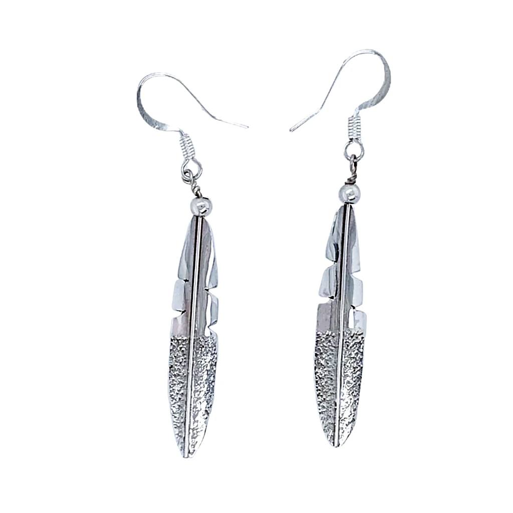Navajo Small Feather Sterling Silver Dangle Earrings Native