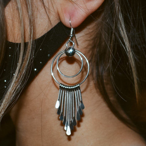 Image of Native American Earrings - Navajo Sterling Silver Bead Chandelier Dangle Earrings - Native American