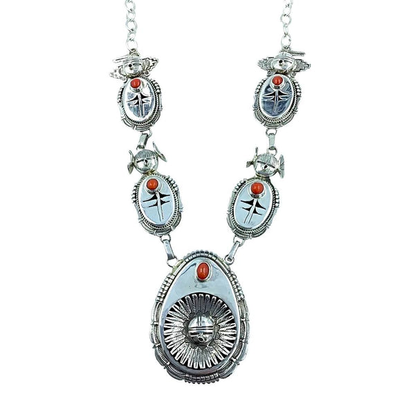 sold Navajo Sunface Shadow Box StyleCoral N.ecklace - Bennie