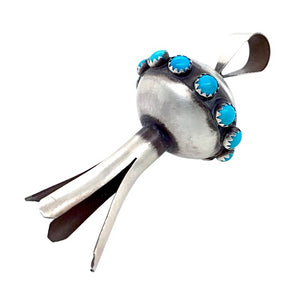 Native American Necklaces & Pendants - Navajo Blossom Kingman Turquoise Sterling Silver Pendant - Monica Smith - Native American