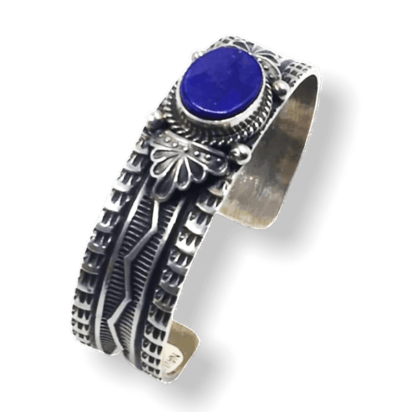 Sold Navajo Lapis Hand Stamped Sterling Silver Bracelet Native American Native American Jewelry