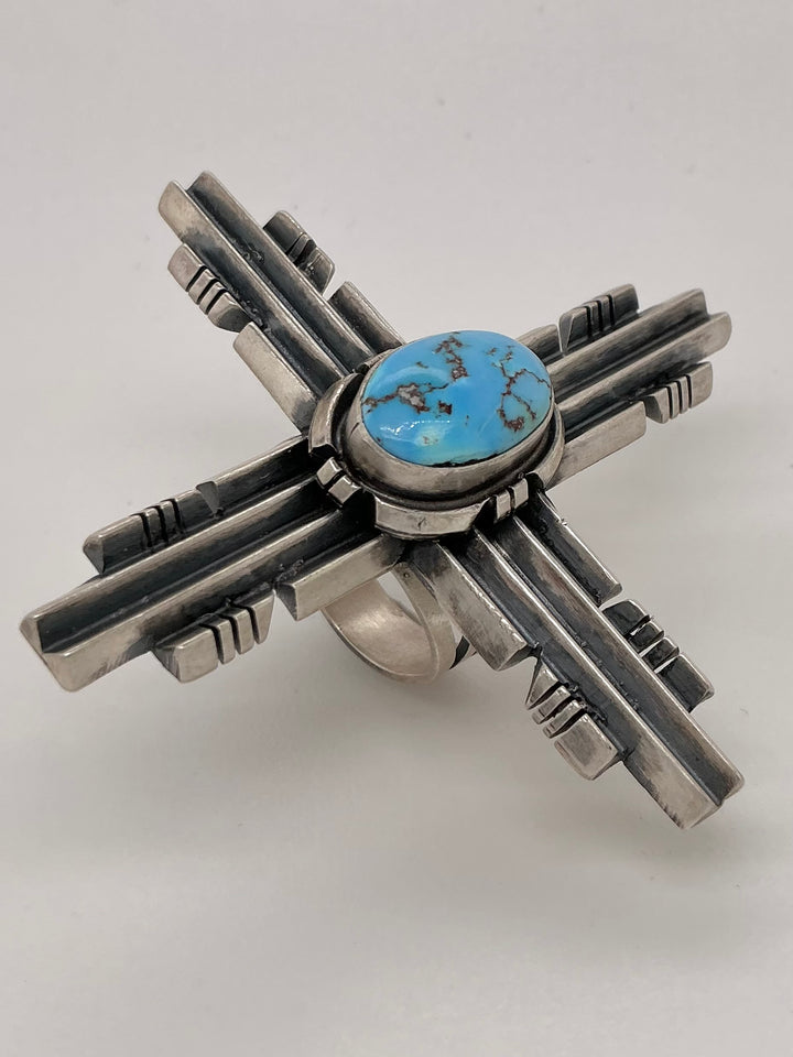 Navajo Golden Hills Turquoise Zia Symbol Ring