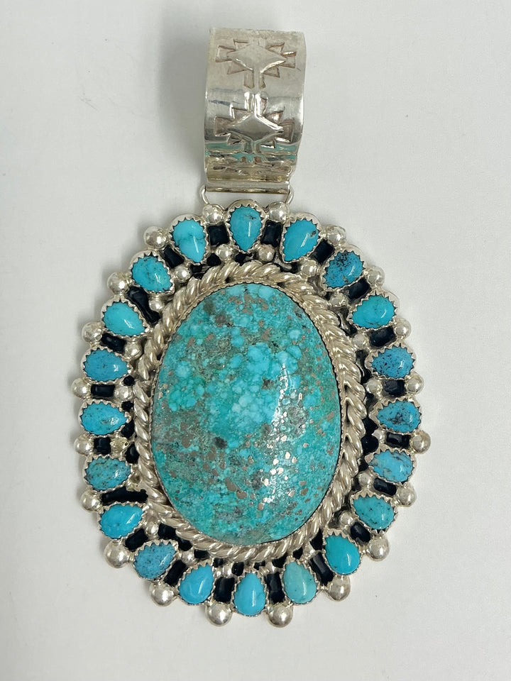 Navajo Spiderweb Kingman Turquoise Pendant