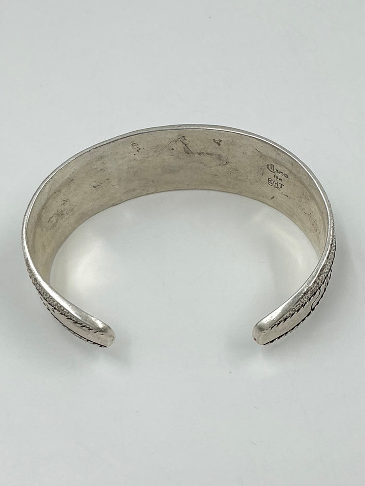 Navajo Pawn Sterling Silver, 14K Gold Inlaid Cuff Bracelet