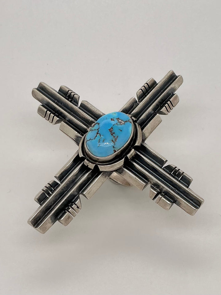 Navajo Golden Hills Turquoise Zia Symbol Ring