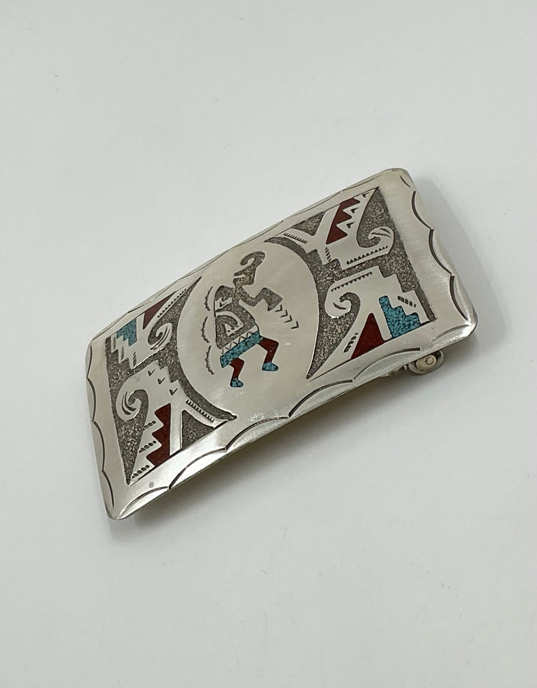 Navajo Chip Inlay Sleeping Beauty Turquoise, Coral Buckle