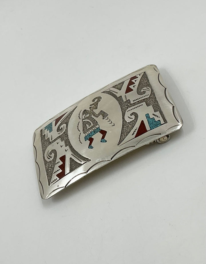 Navajo Chip Inlay Sleeping Beauty Turquoise, Coral Buckle