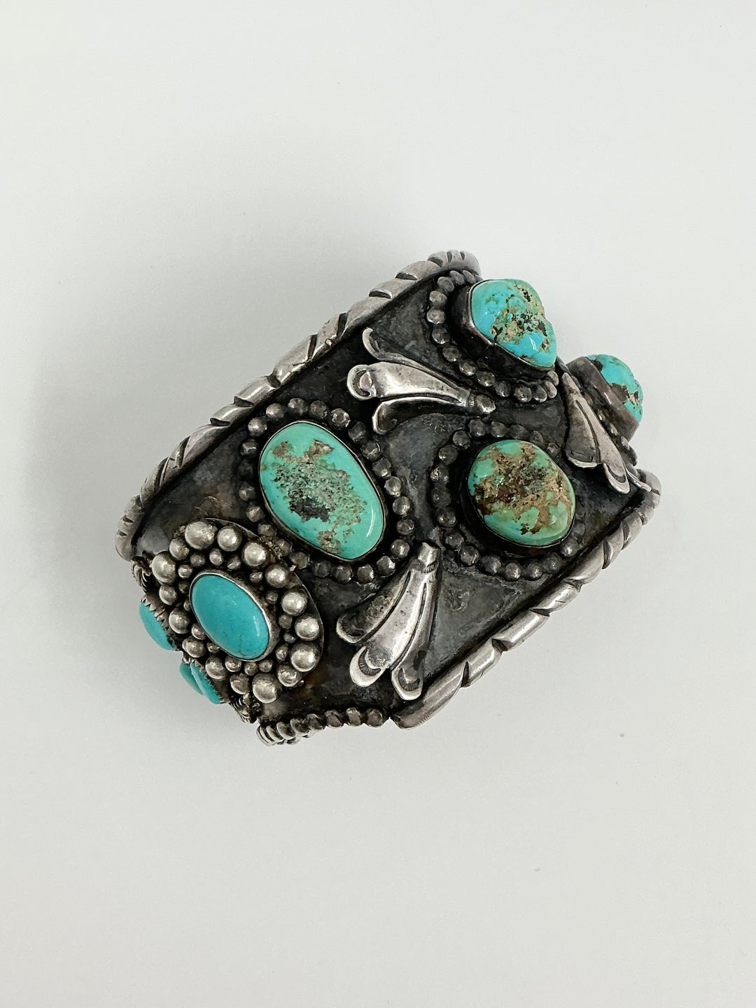Vintage Pawn Navajo Kingman Turquoise Silver Blossom Cuff Bracelet