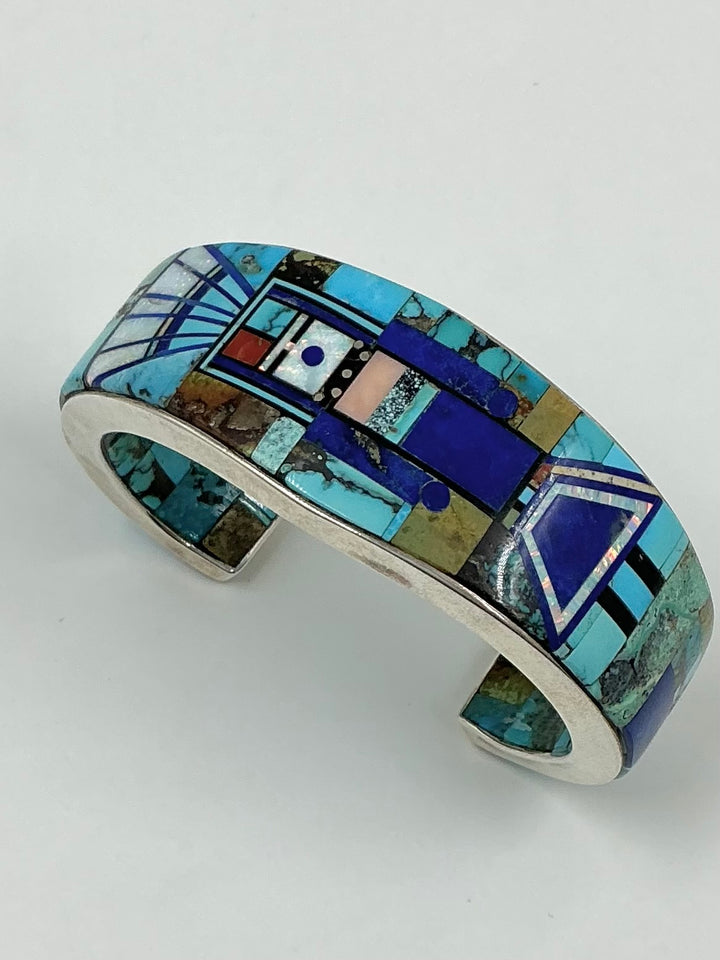 Navajo Multi Stone Variety Inlaid Kachina Cuff Bracelet