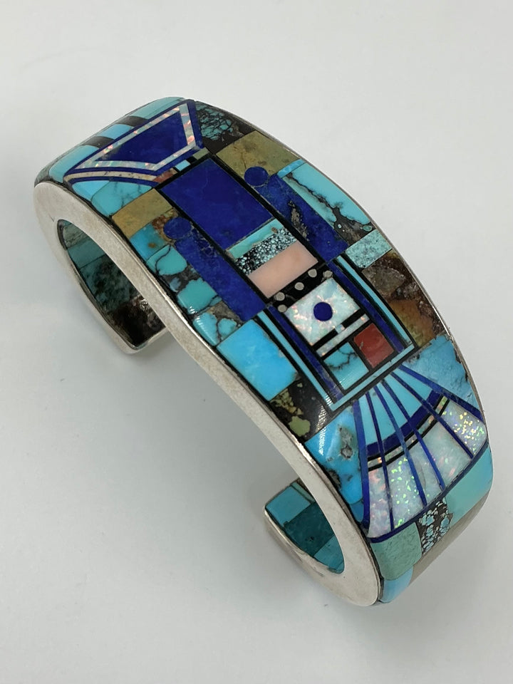 Navajo Multi Stone Variety Inlaid Kachina Cuff Bracelet