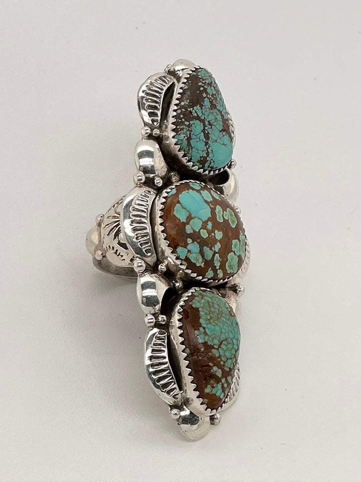 Navajo Number 8 Turquoise 3 Stone Long Ring