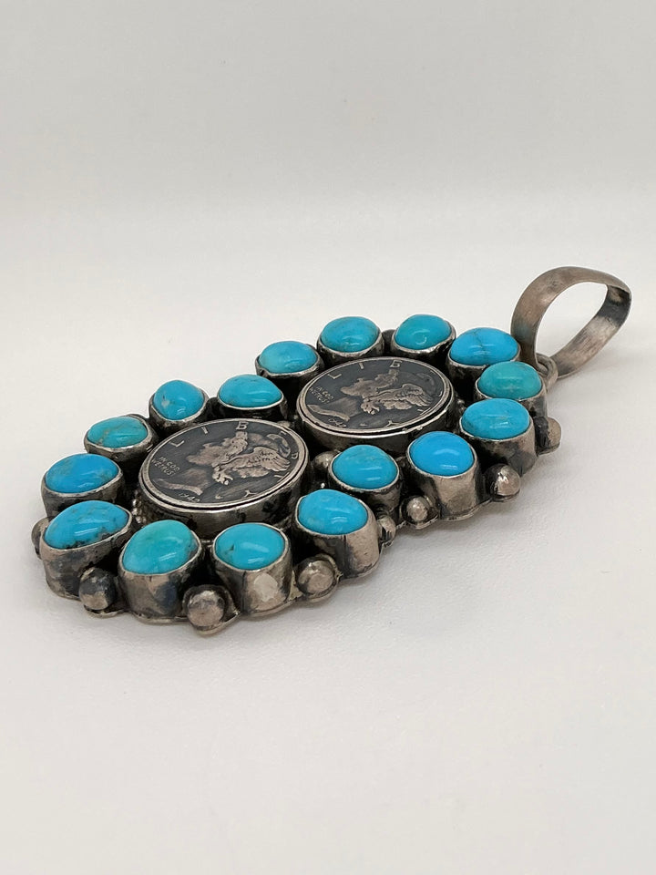 Navajo Kingman Turquoise Mercury Dime Pendant