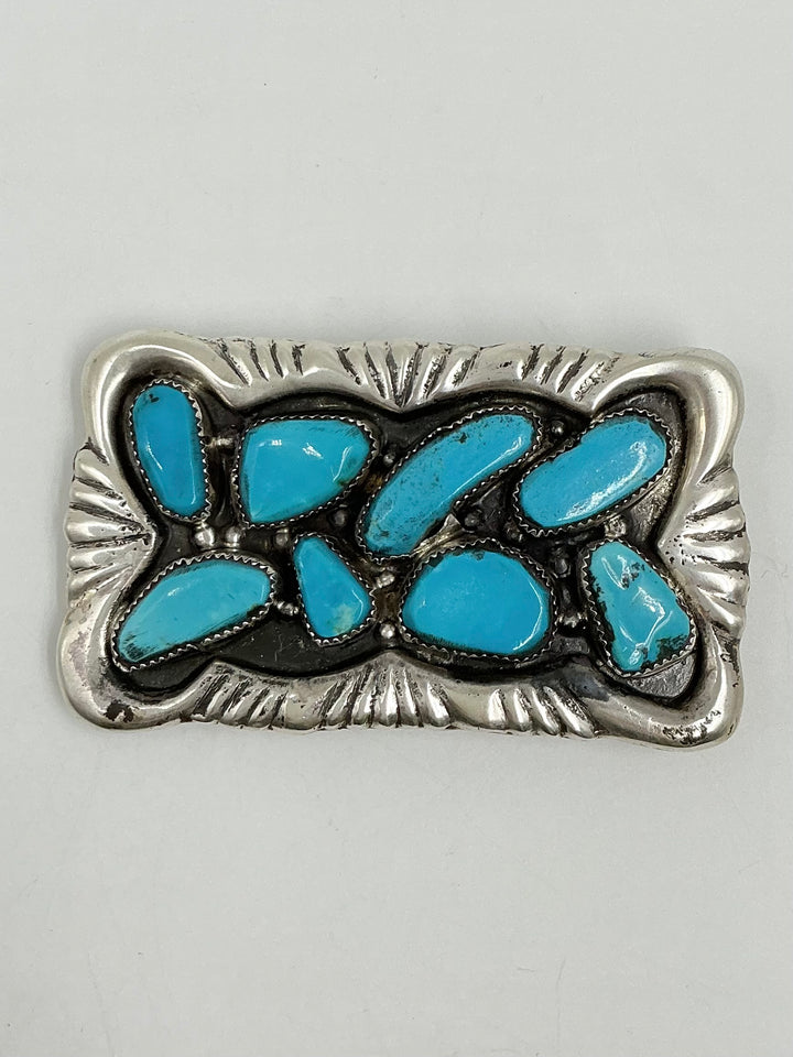 Navajo Kingman Turquoise Cluster Horizontal Buckle