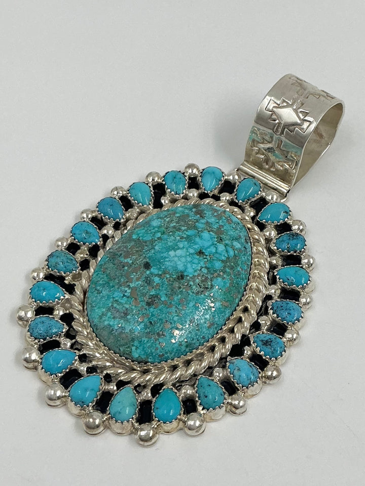 Navajo Spiderweb Kingman Turquoise Pendant
