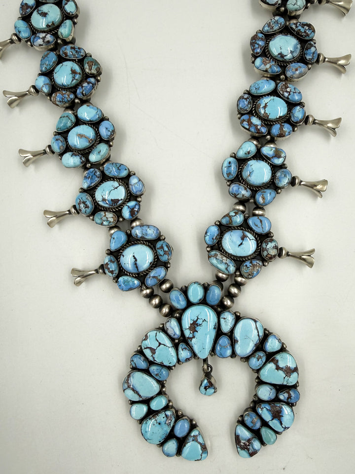Sky blue and lavender colored turquoise  squash blossom necklace 