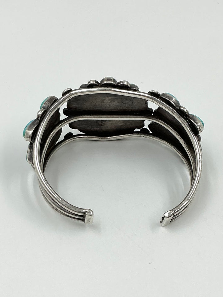 Vintage/ Pawn Navajo Floral Design Kingman Turquoise Cuff Bracelet