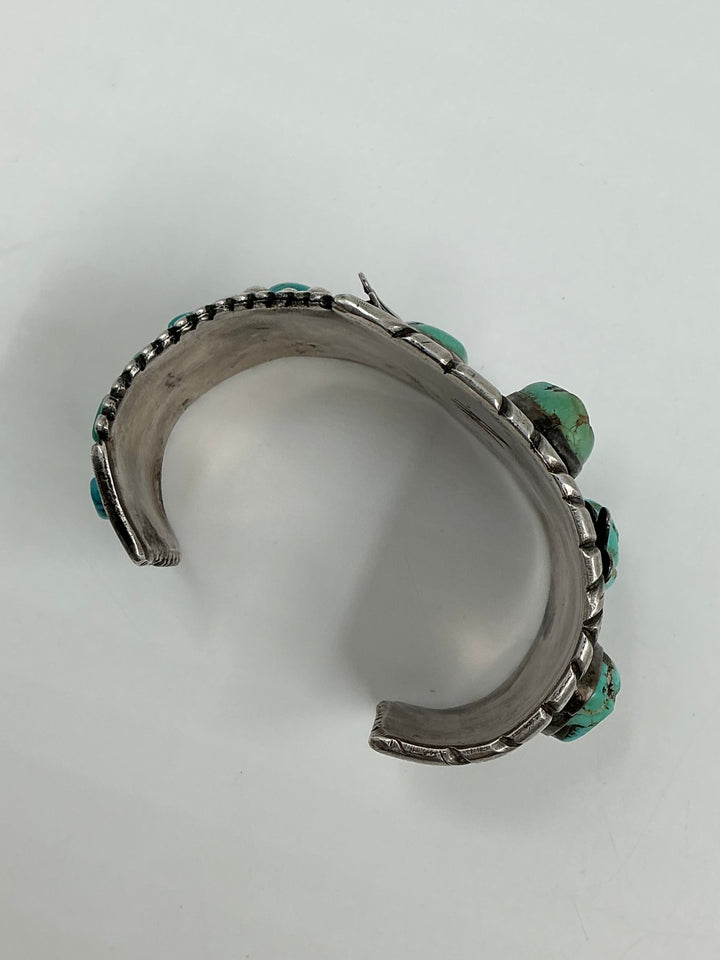 Vintage Pawn Navajo Kingman Turquoise Silver Blossom Cuff Bracelet