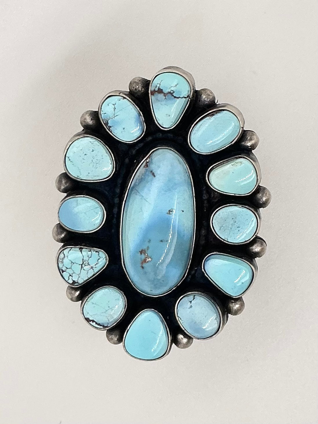 Navajo Golden Hills Turquoise Flower Ring Oval Center-stone