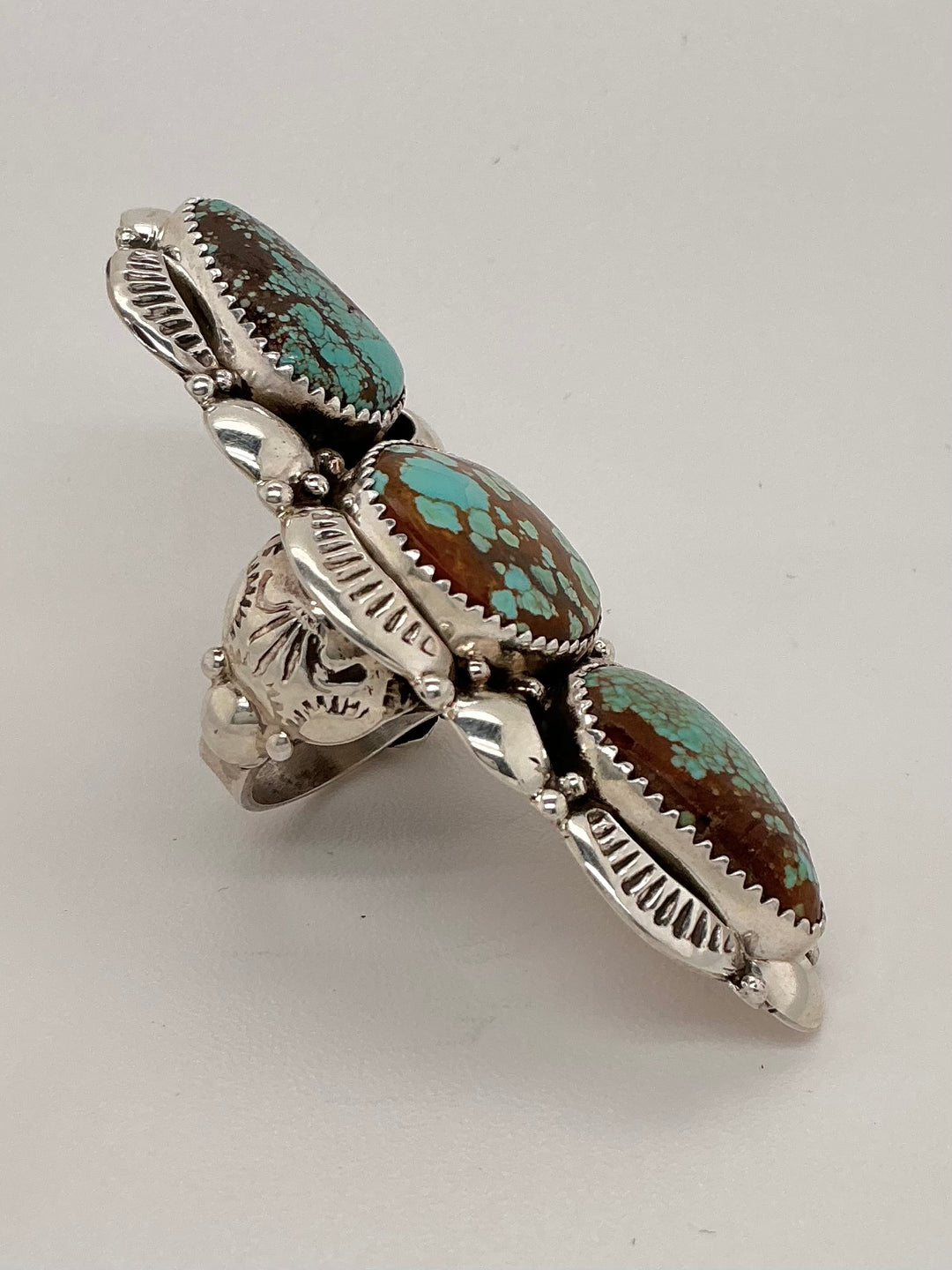 Navajo Number 8 Turquoise 3 Stone Long Ring