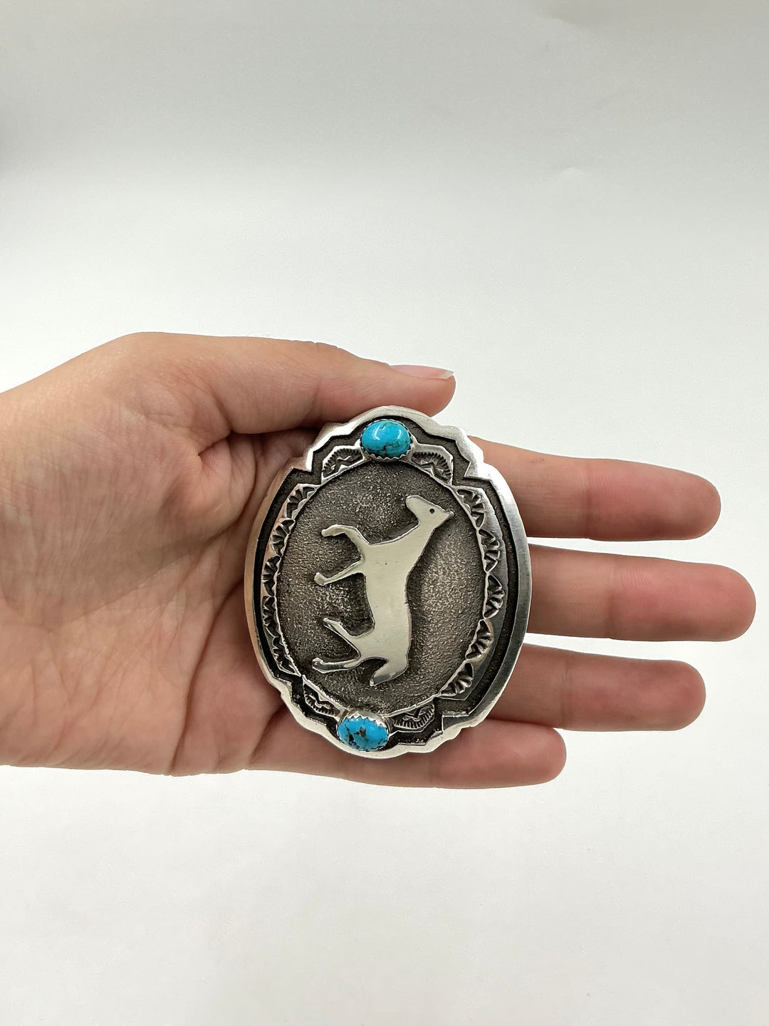 Navajo Kingman Turquoise Horse Buckle