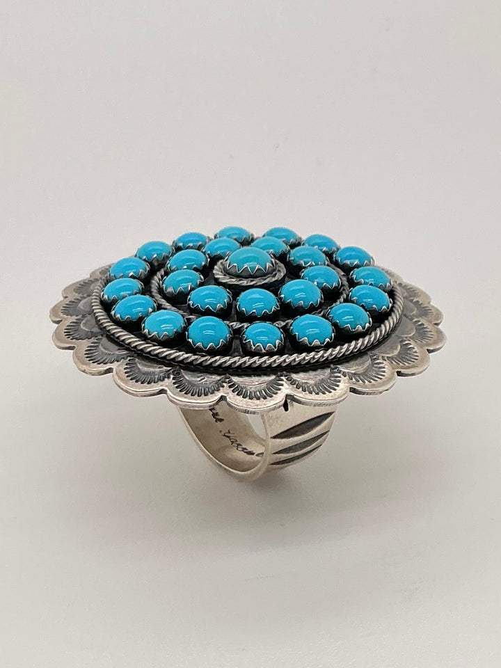 Navajo Sleeping Beauty Turquoise Round Flower Ring