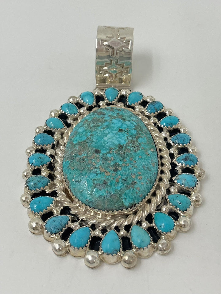 Navajo Spiderweb Kingman Turquoise Pendant