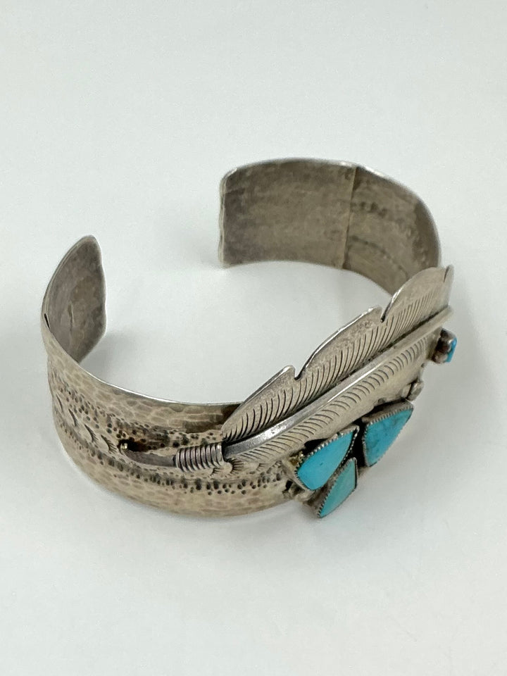 Vintage/ Pawn Traditional Leaf Design Kingman Turquoise Cuff Bracelet