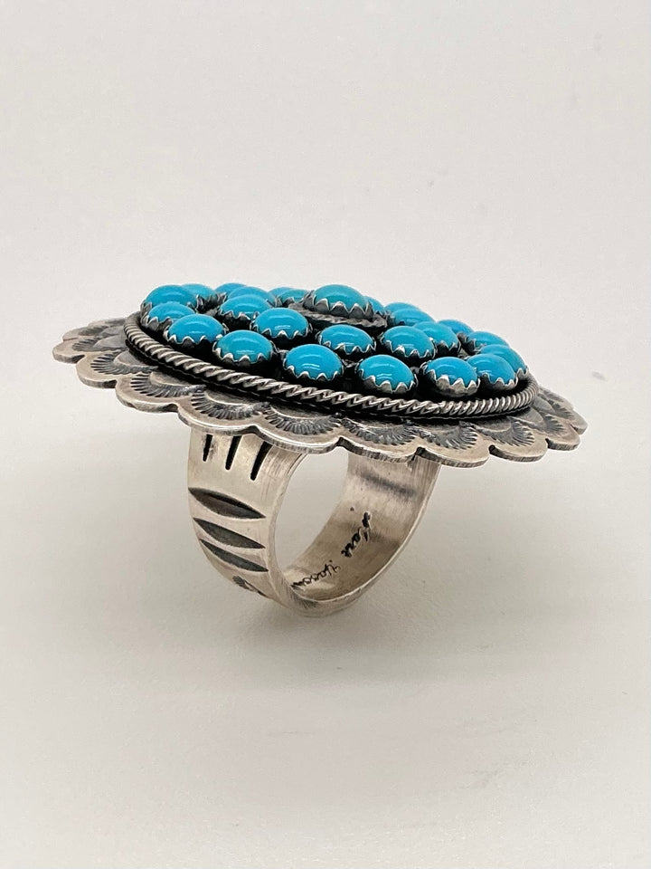 Navajo Sleeping Beauty Turquoise Round Flower Ring