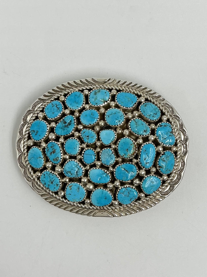 Navajo Oval Sleeping Beauty Turquoise Cluster Belt Buckle