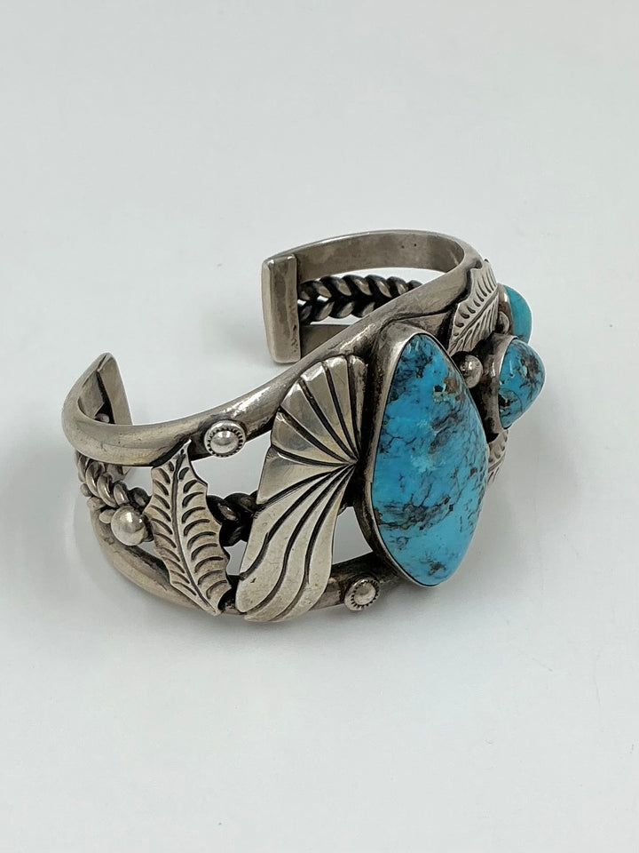 Vintage Spiderweb Kingman Leaf Design Cuff Bracelet