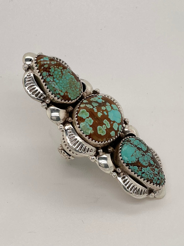 Navajo Number 8 Turquoise 3 Stone Long Ring