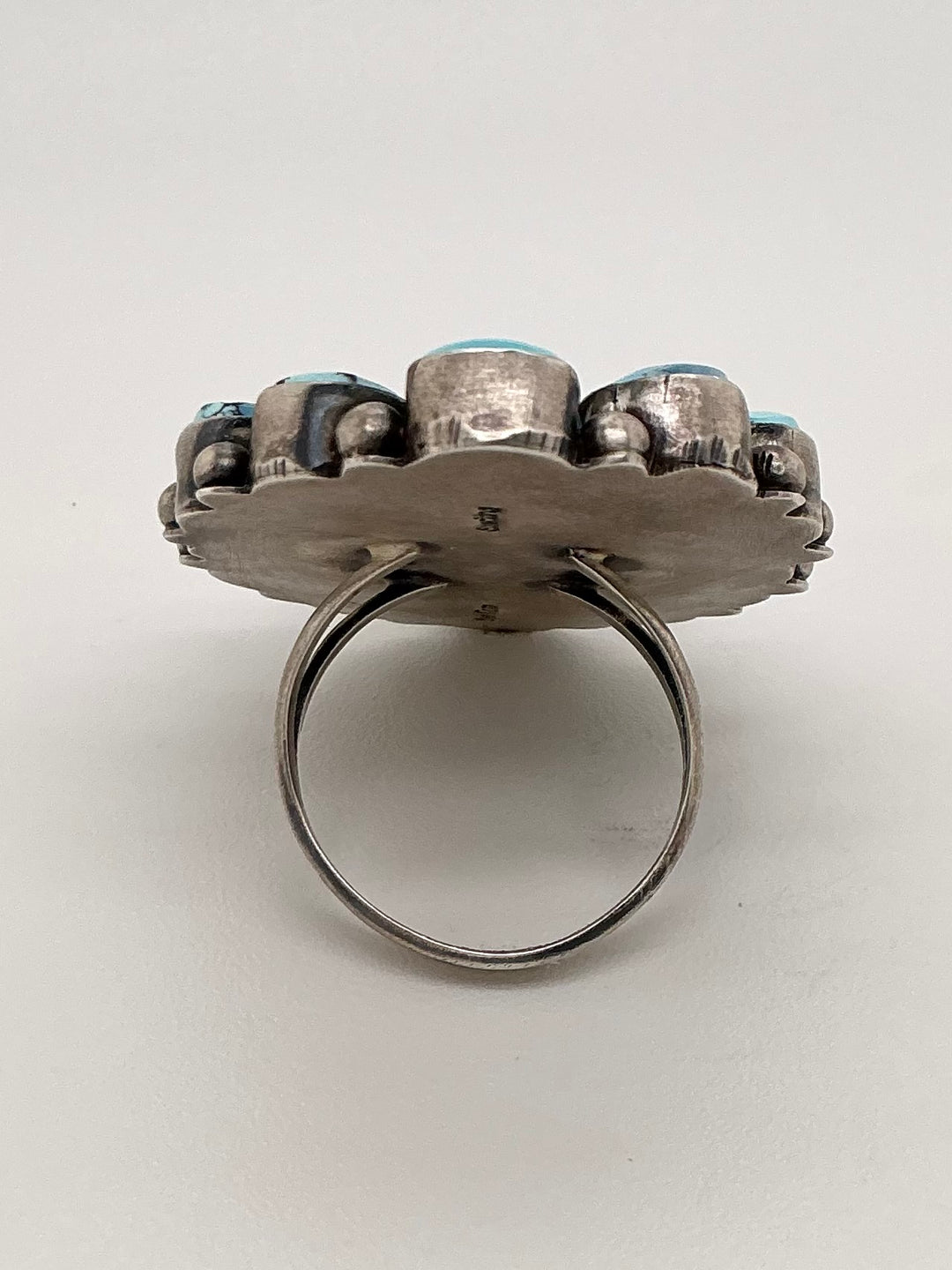 Navajo Golden Hills Turquoise Flower Ring Oval Center-stone