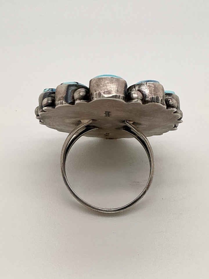 Navajo Golden Hills Turquoise Flower Ring Oval Center-stone