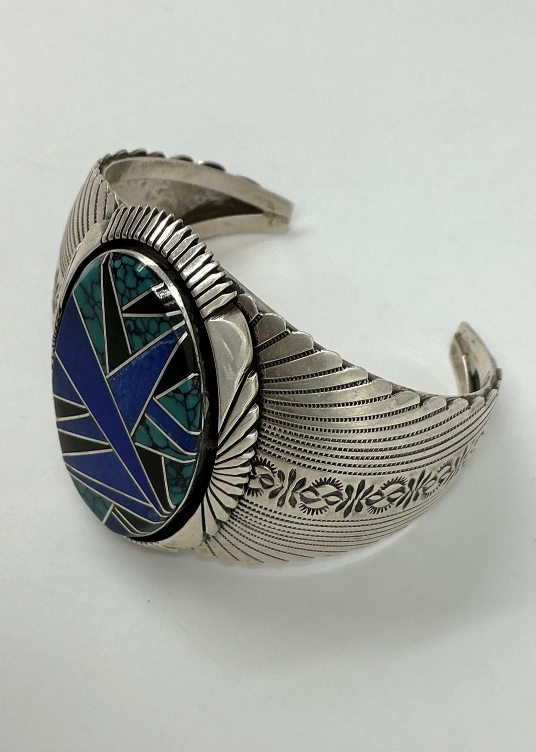 Navajo Pawn Lapis, Onyx, Silver Inlay Cuff Bracelet
