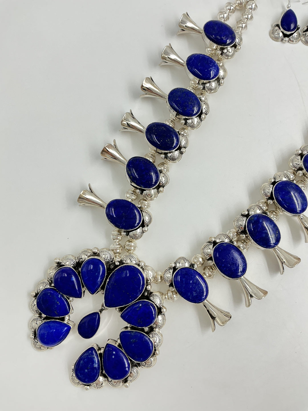 Navajo Lapis Squash Blossom Necklace