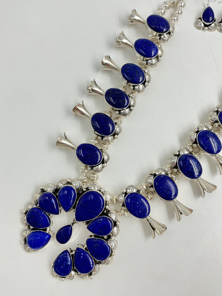 Navajo Lapis Squash Blossom Necklace