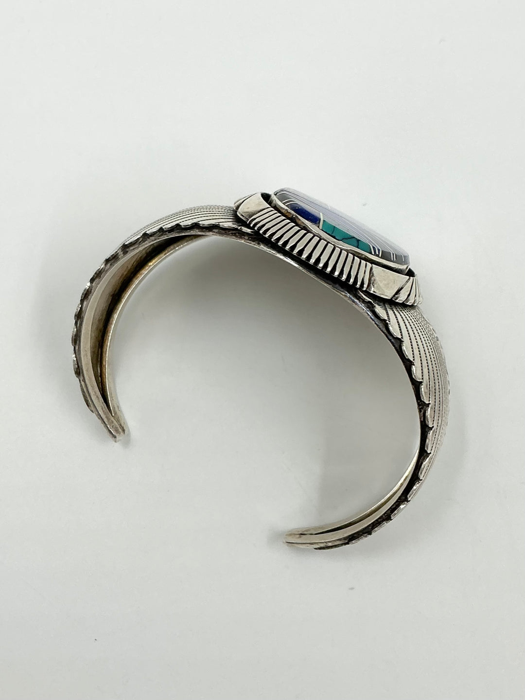 Navajo Pawn Lapis, Onyx, Silver Inlay Cuff Bracelet