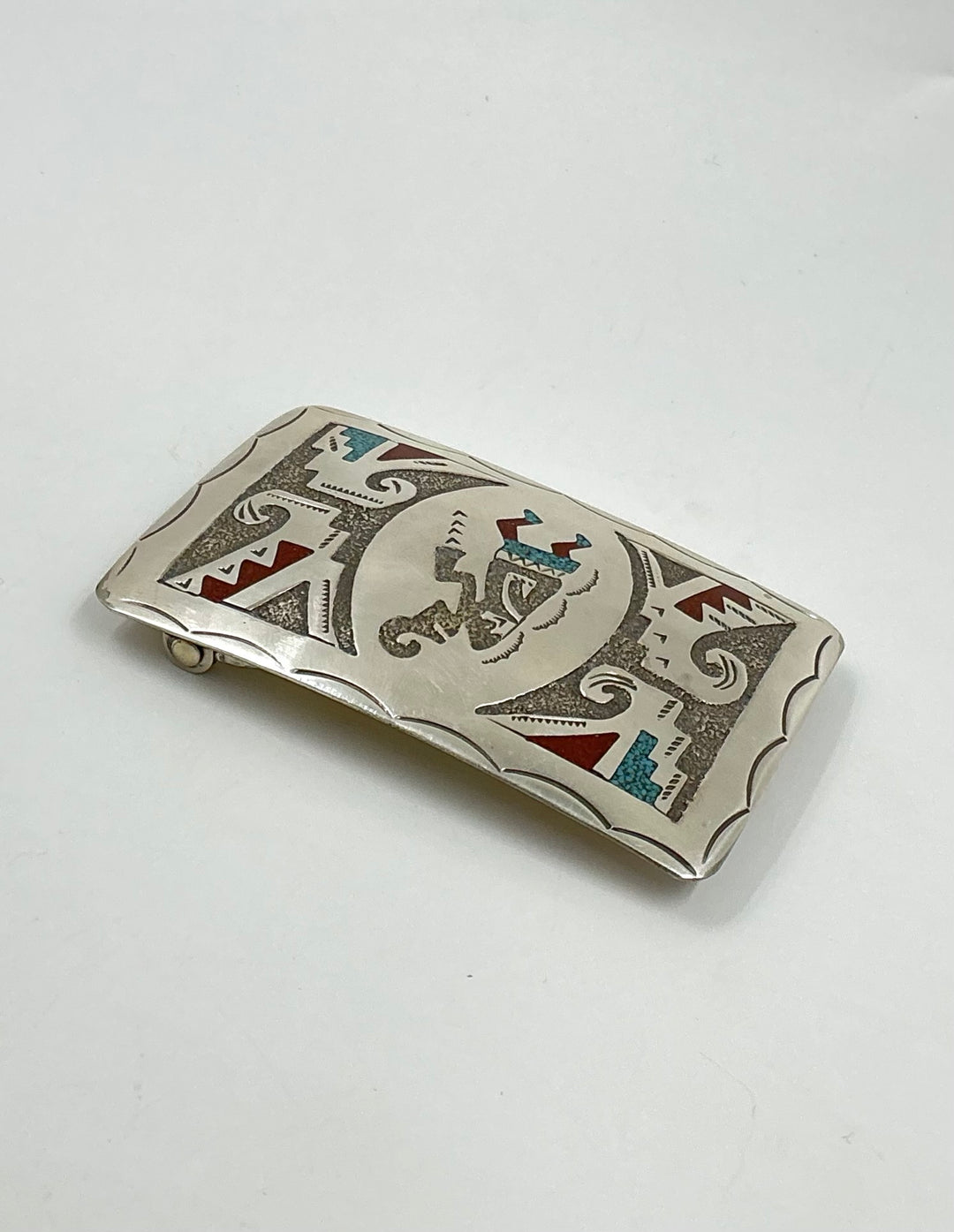 Navajo Chip Inlay Sleeping Beauty Turquoise, Coral Buckle