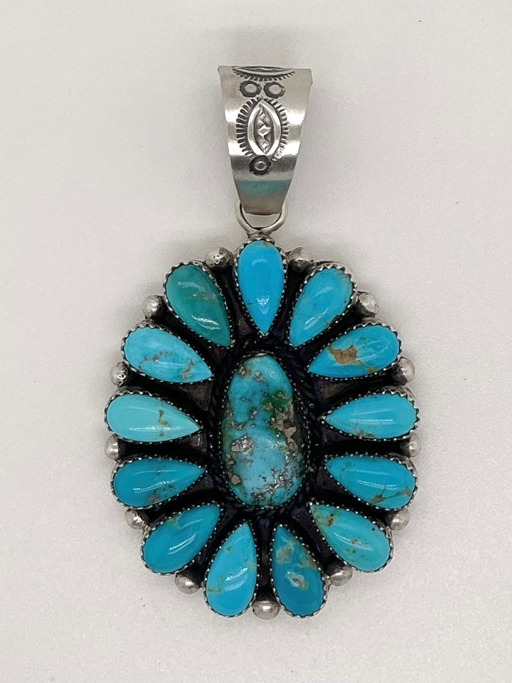 Navajo Sonoran Gold Turquoise Flower Pendant
