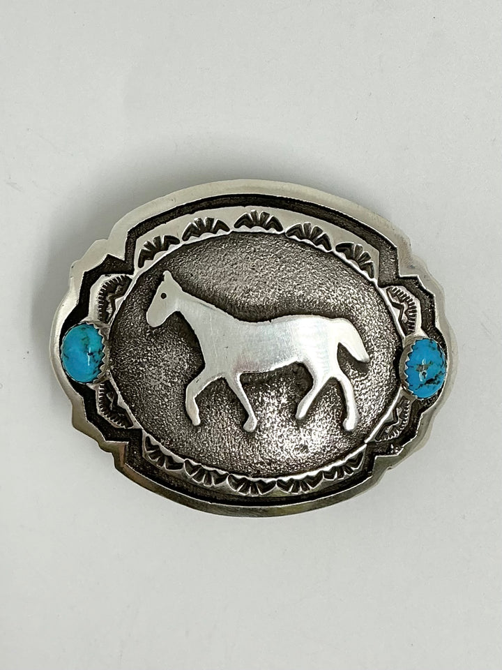 Navajo Kingman Turquoise Horse Buckle
