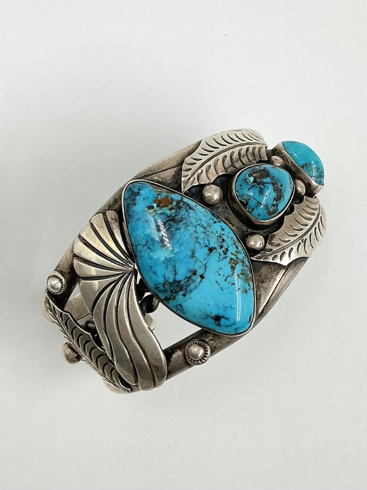 Vintage Spiderweb Kingman Leaf Design Cuff Bracelet