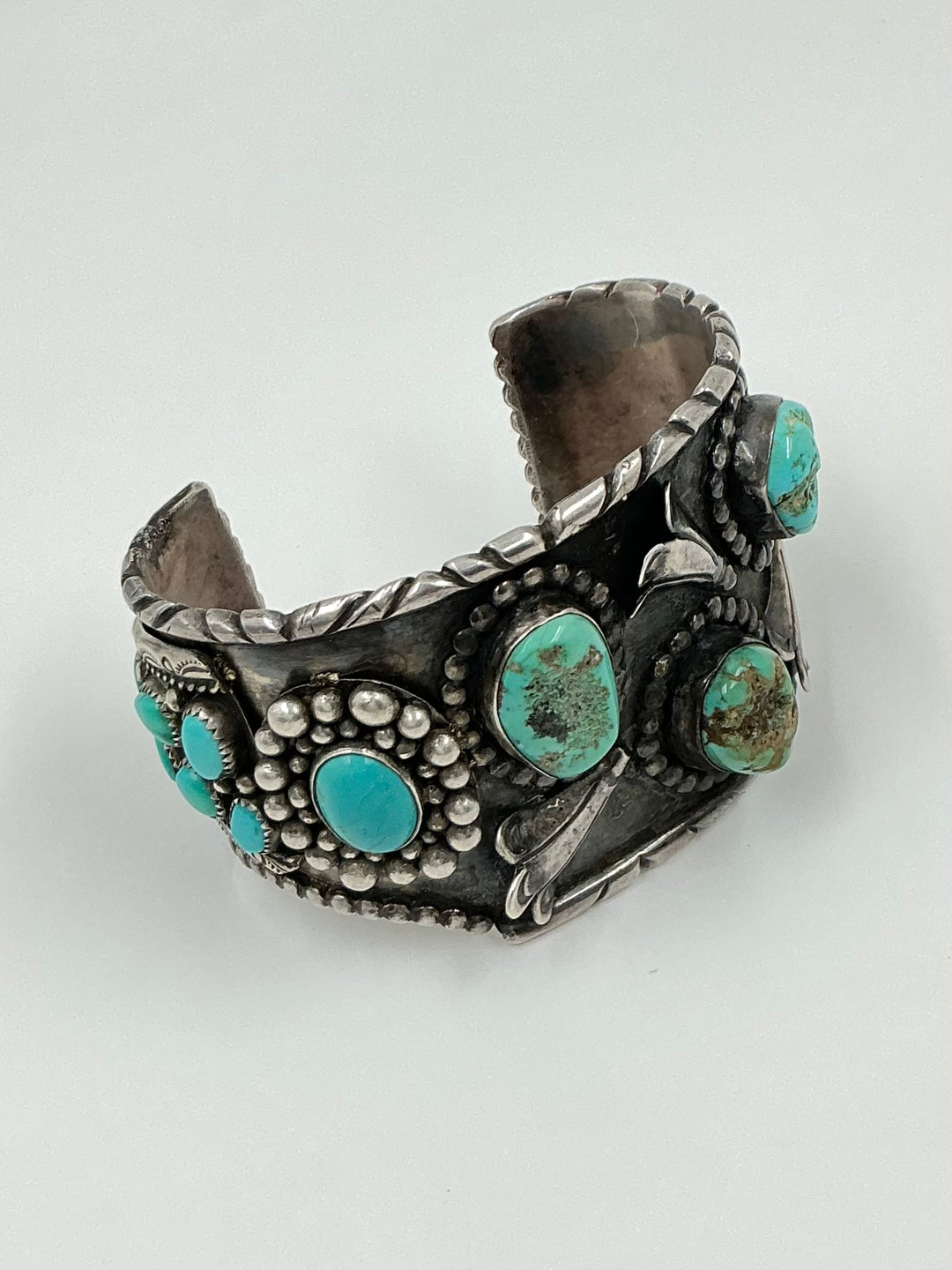Vintage Pawn Navajo Kingman Turquoise Silver Blossom Cuff Bracelet