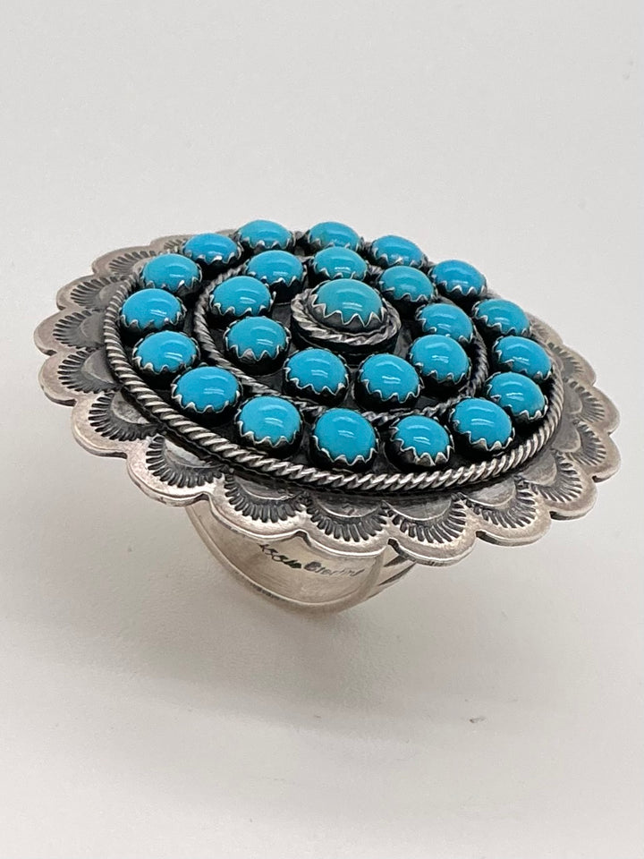 Navajo Sleeping Beauty Turquoise Round Flower Ring