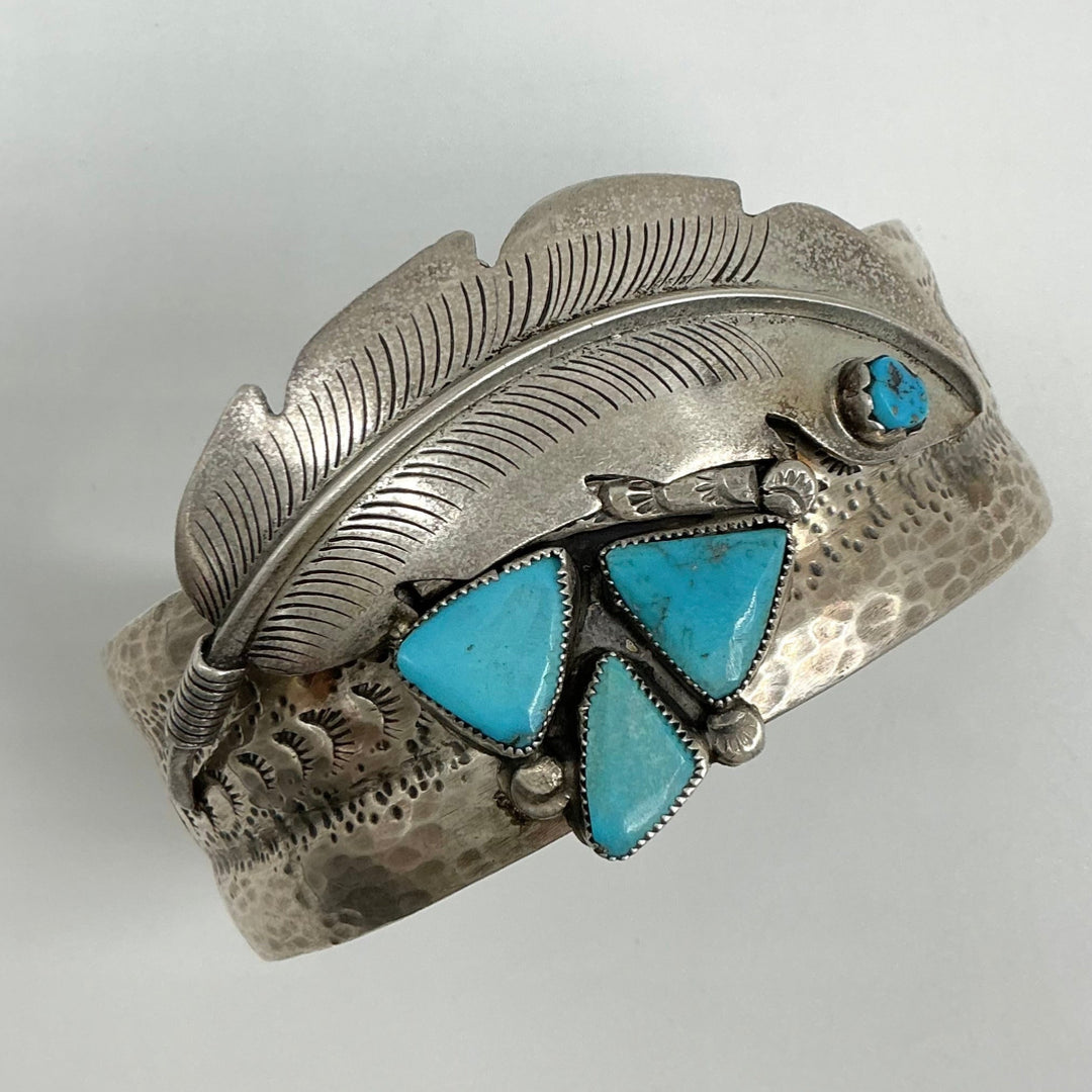 Vintage/ Pawn Traditional Leaf Design Kingman Turquoise Cuff Bracelet